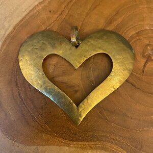 RETIRED Jeep Collins Large Open Heart Pendant, Hammered Brass